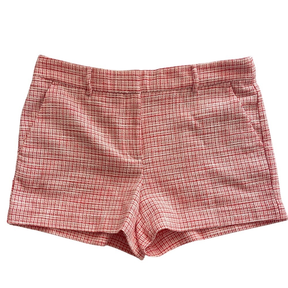 LOFT Coral Pink‎ and White Plaid Tweed Riviera Shorts 8